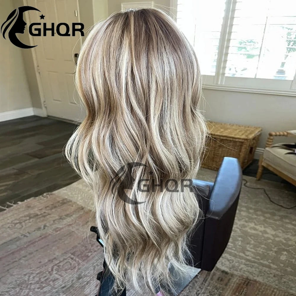 Highlights Brown Blonde Human Hair Wig 100% Human Hair Wig Natural Wave Full Lace Frontal Wigs for Women Glueless Preplucked