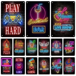 Neon Beer Food Metal Poster Signage Tin Painting Advertising Plaque Music Festival Bar Club Modern Wall Art Decor Mural Aesthet