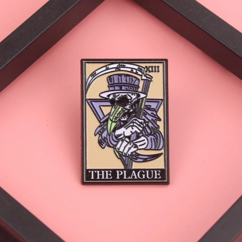 Morbus Ultima Pin - Plague Doctor's Obsidian Scythe Pierced Through Venom Violet Triangle [Pandemic Gothic Jewelry]