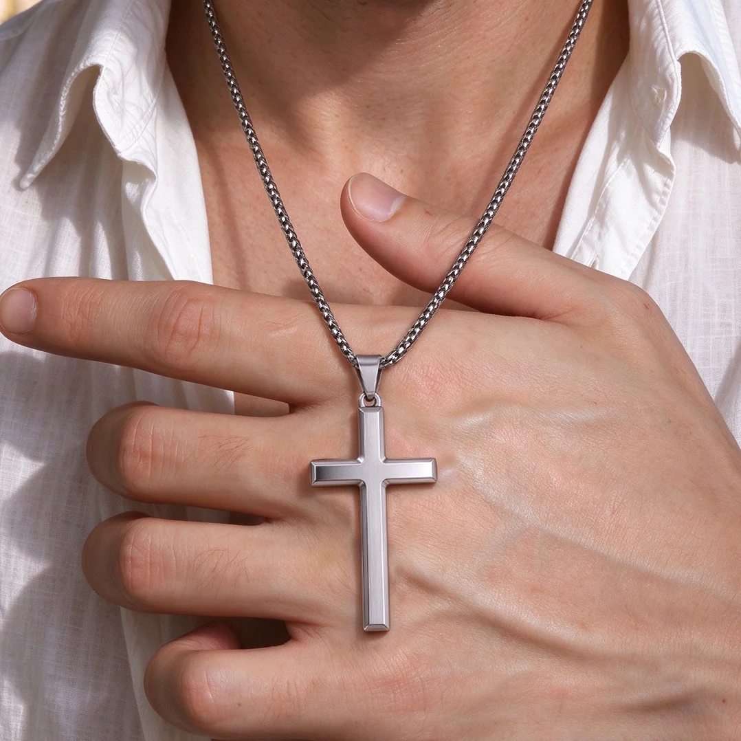 Collier Homme Spiritual Male Minimalism Stainless Steel Necklace Man's Jesus Cross Necklace for Man Collar Hombre