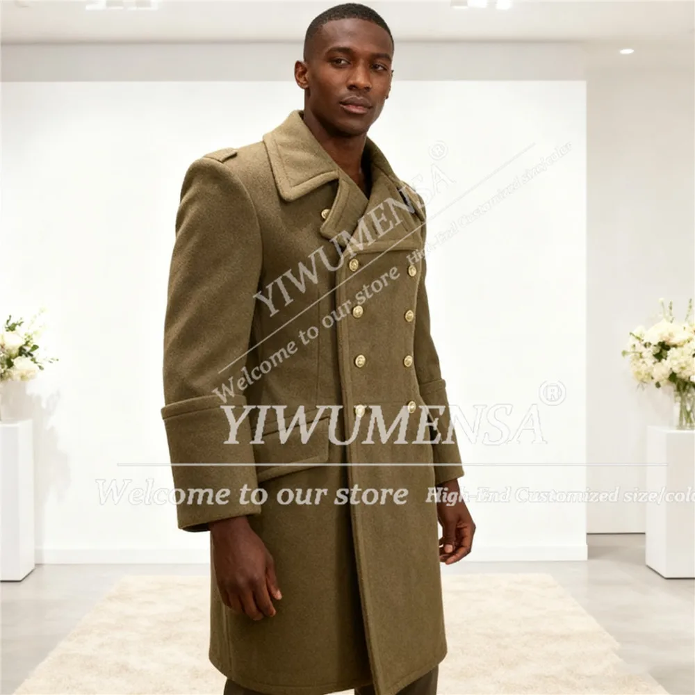 

Classic Men's Suit Jackets Long Outfit Attire Double Breasted Woolen Blend Trench Coat Customized Man Dinner Party Blazers 2026