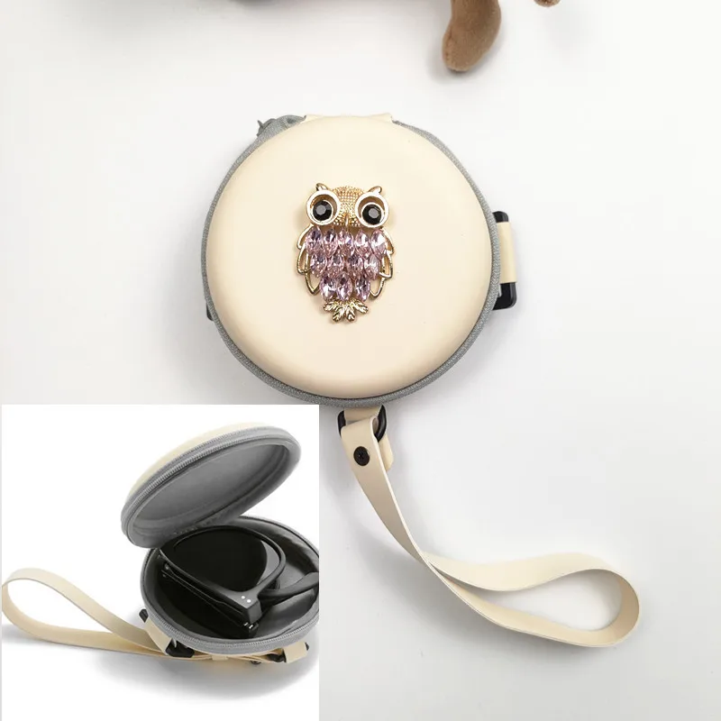 

Inlaid Rhinestone Foldable Round Sunglasses Storage Case Retro Fashion Beige Eyeglasses Pouch EVA Folding Glasses Case Portable