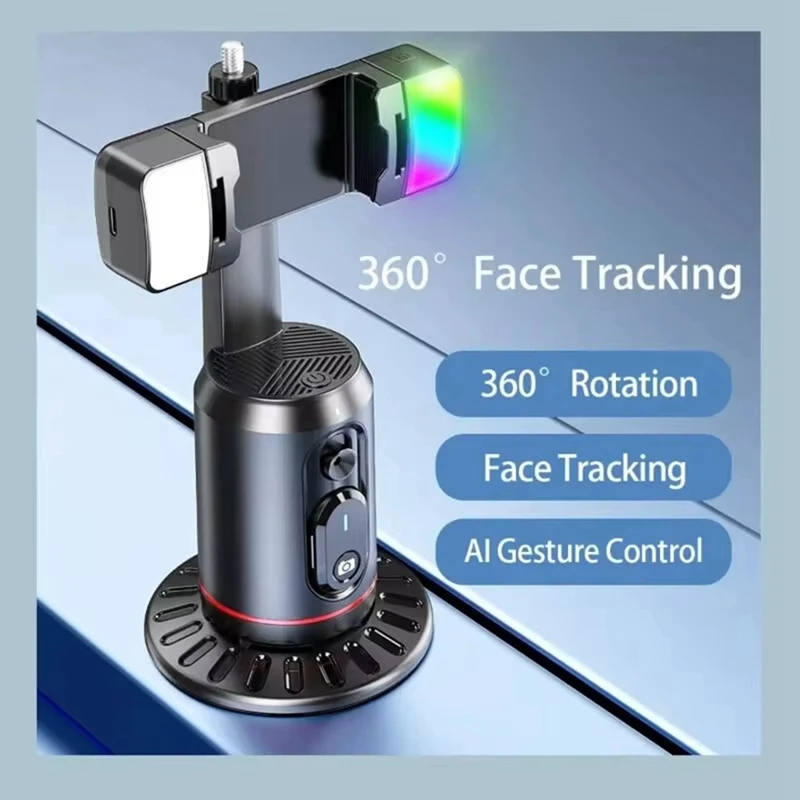 Stabilisateur de cardan rotatif à 360 °, perche à selfie, suivi du visage de bureau, support d'obturation à distance, lumière Bluetooth, Q02