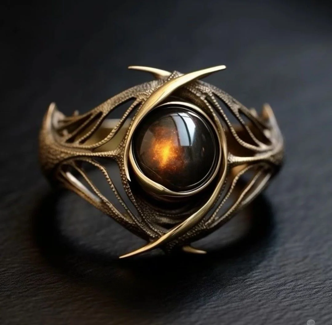 Retro Distressed Round Artificial Gemstone Ring Made of Copper, Women's Jewelry Ring Suitable for Formal Occasions