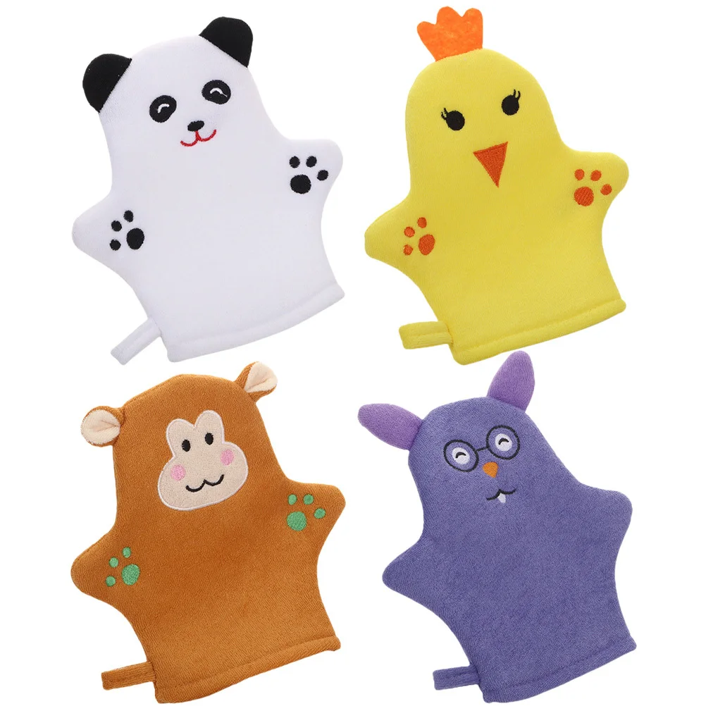 4 قطعة قفازات حمام للأطفال الكرتون التقشير قفازات الجسم دش قفازات رغوة فرك قفازات مريحة لوازم حمام الظهر نظيفة #1