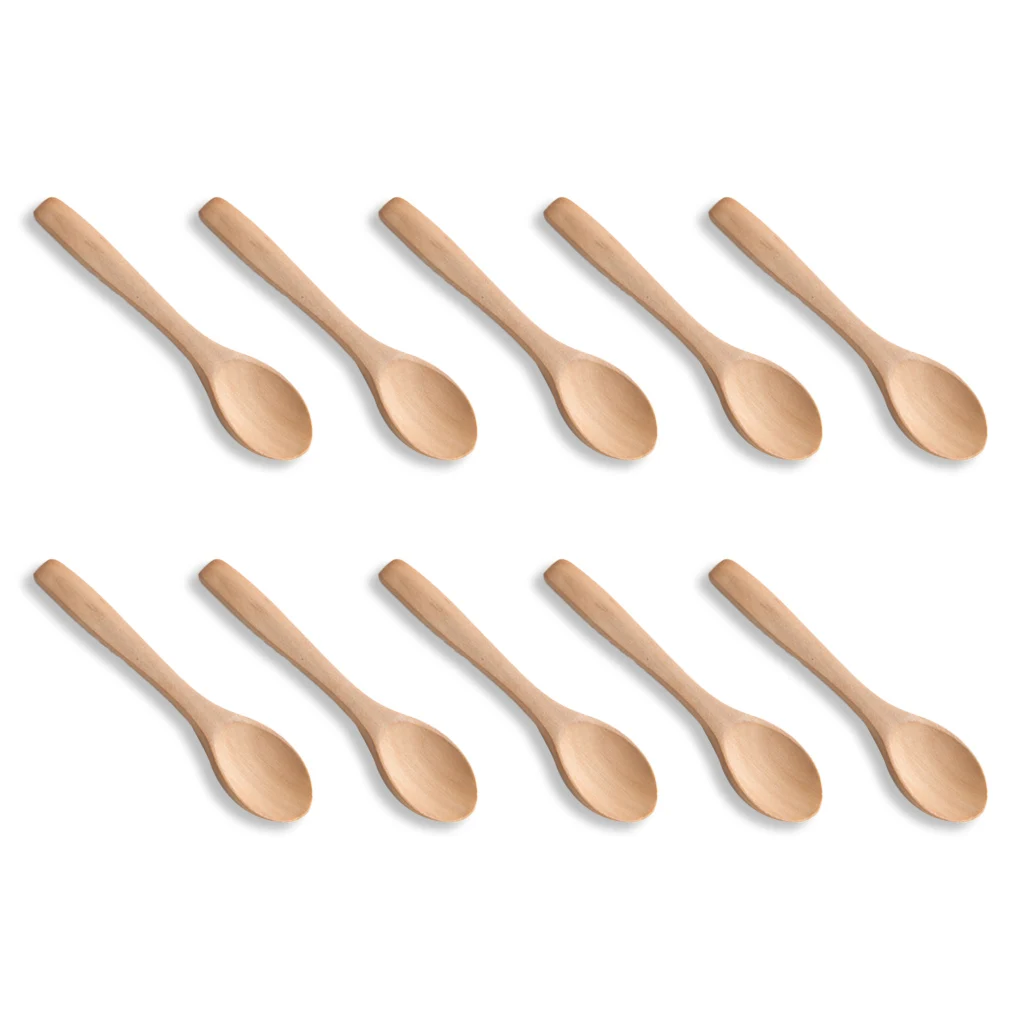 10ชิ้นช้อนไม้ขนาดเล็กอุปกรณ์บาร์รับประทานอาหารของเด็กช้อนชาน้ำผึ้งสำหรับแยมชากาแฟเครื่องปรุงในครัว