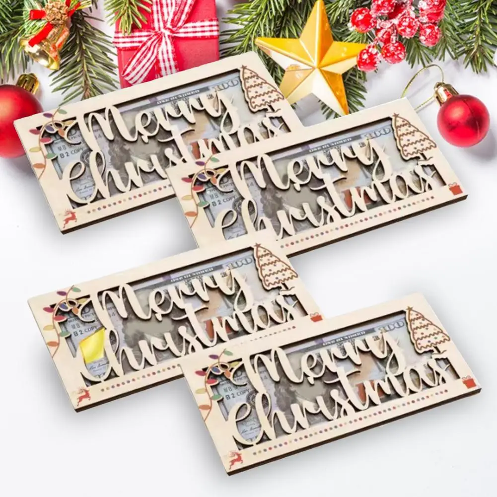 Beautiful Money Sleeve Money Gift Card Holder Wooden Christmas Money Holder with Santa Clip Festive Cash Envelope for Holiday