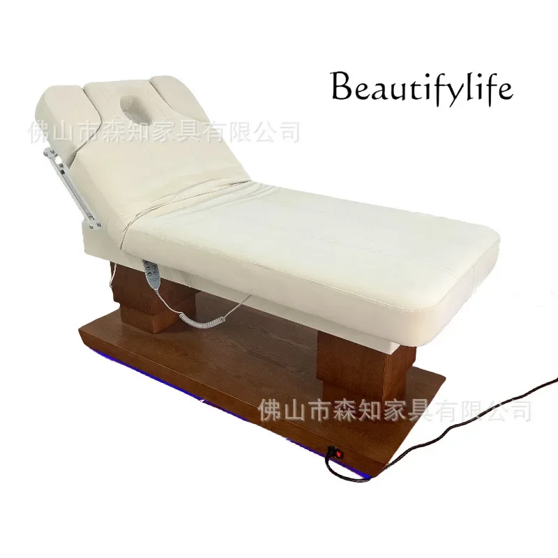 Electric solid wood beauty bed beauty salon health center massage bed multi-functional body massage embroidery bed