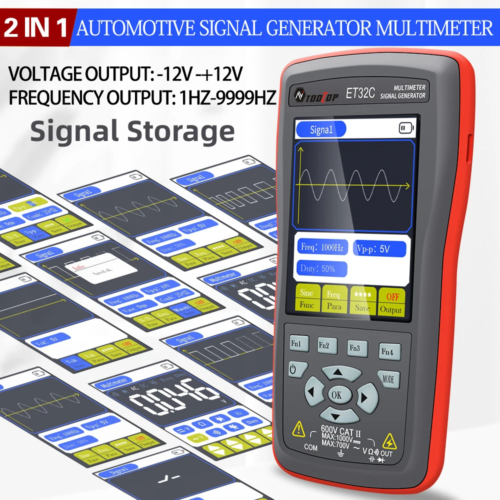 TOOLTOP 2-in-1-Multimeter, Kfz-Signalgenerator, 12 V, einstellbar, 9999 Hz, PWM,