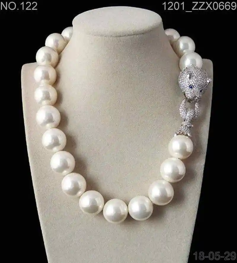 

Huge 20mm Genuine White South Sea Shell Pearl Necklace 19'' AAA Crystal Clasp