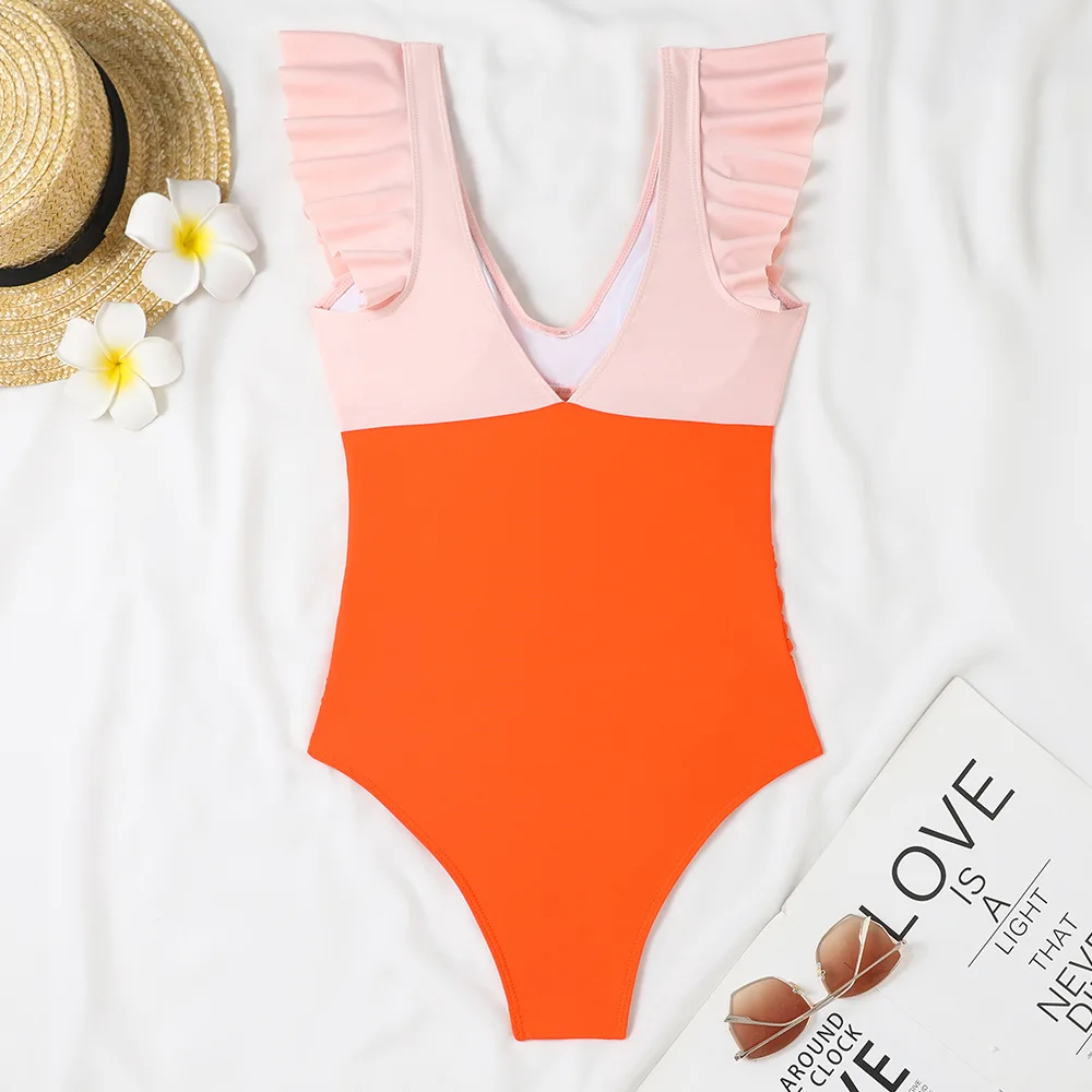 2024 New Sexy Ruffle One Piece Swimsuit Women Swimwear Female Cut Out Bathing Suit Summer Tummy Control Beach Wear Monokini