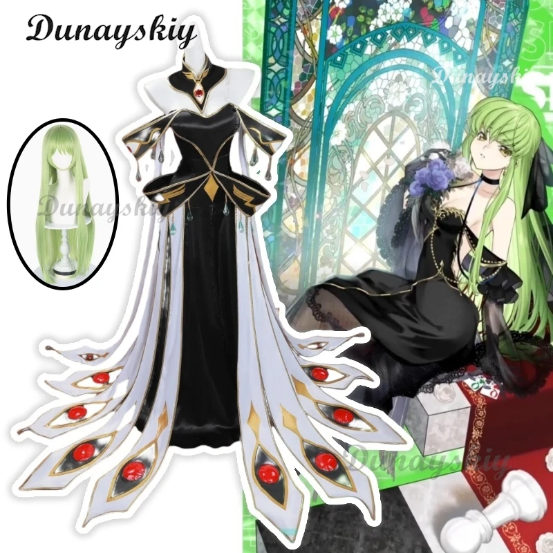 C.C. CC White Queen Cosplay Anime CODE GEASS Lelouch of The Rebellion Costume Wig Evening Dress Woman Sexy Con Party Cosplay