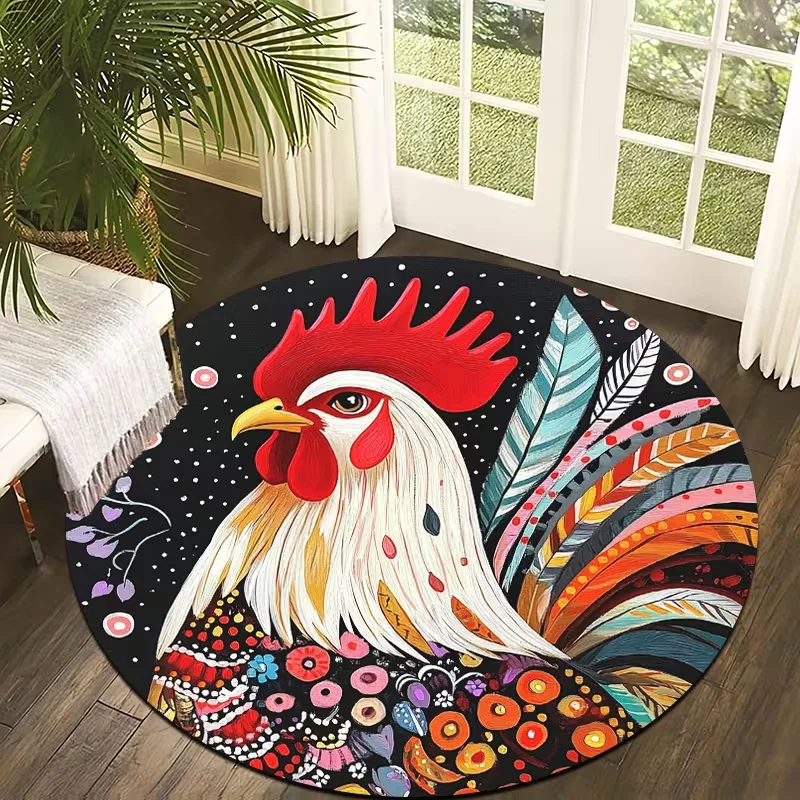 Wholesale Commercial Printing - Karpet Bulat Motif Bunga Ayam Warna-warni,