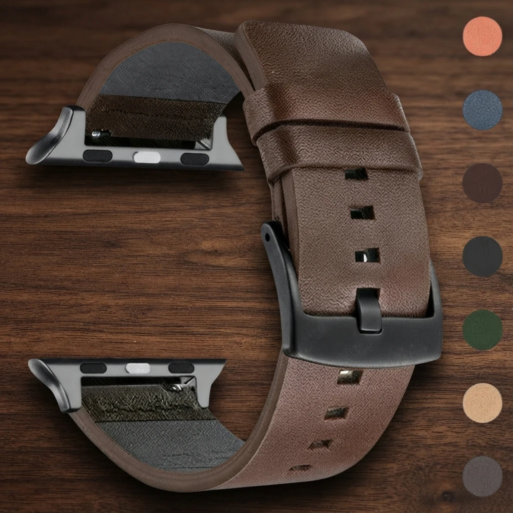 Echtes Leder-Armband Correa für iWatch Ultra 10 9 8 7 6 5 SE, verschiedene Größen 38 40 41 42 44 45 46 49MM, Business- und Alltags-Uhren-Ersatzband