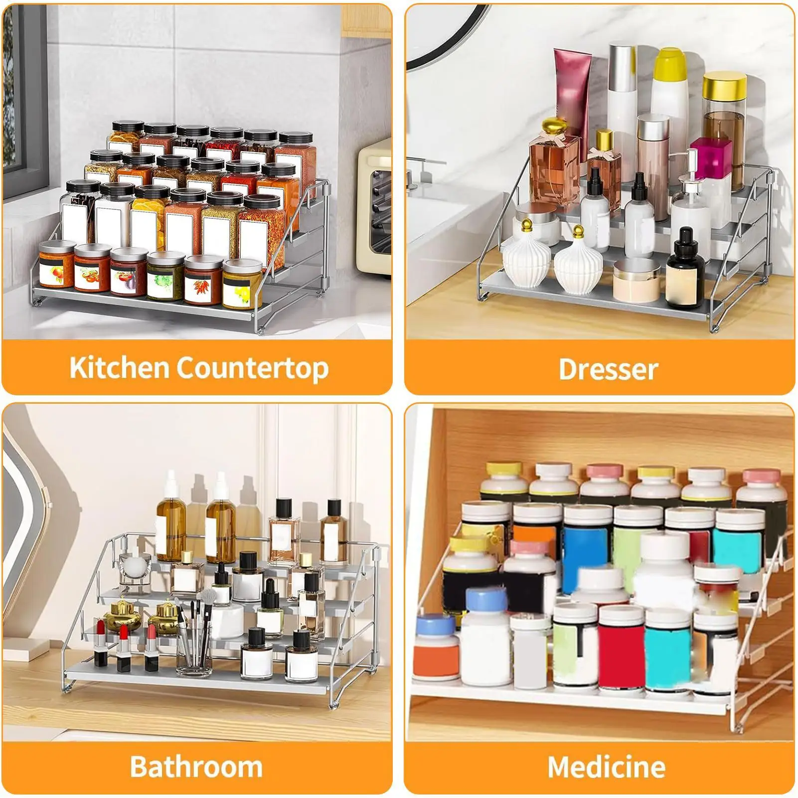 

Органайзер для специй для шкафа: регулируемая расширяемая полка-контейнер для хранения и демонстрации на кухонном шкафу, в кладовой или на столешнице