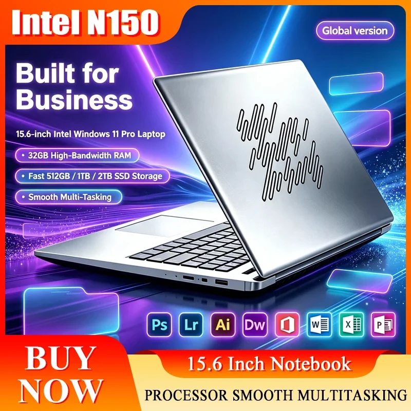 New 15.6'' Laptop Intel Core N150 32GB 2TB Gaming PC Ultra Slim Office Study Computer PC Windows 11 Pro 1920*1080 HD