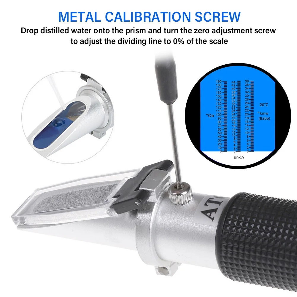 Yieryi Rifrattometro portatile Oechsle Brix 0~44% Brix 0~190 Oe Oechsle 0~38 KMW Rifrattometro Vino Birra Succo di frutta Brew
