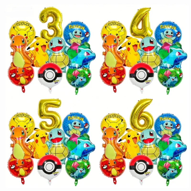 Cartoon Pikachu Squirtle Folienballon Geburtstagsparty Dekorations-Set Box Jungen Geburtstagsthemen-Party Deko Niedliches Geschenk Ornament