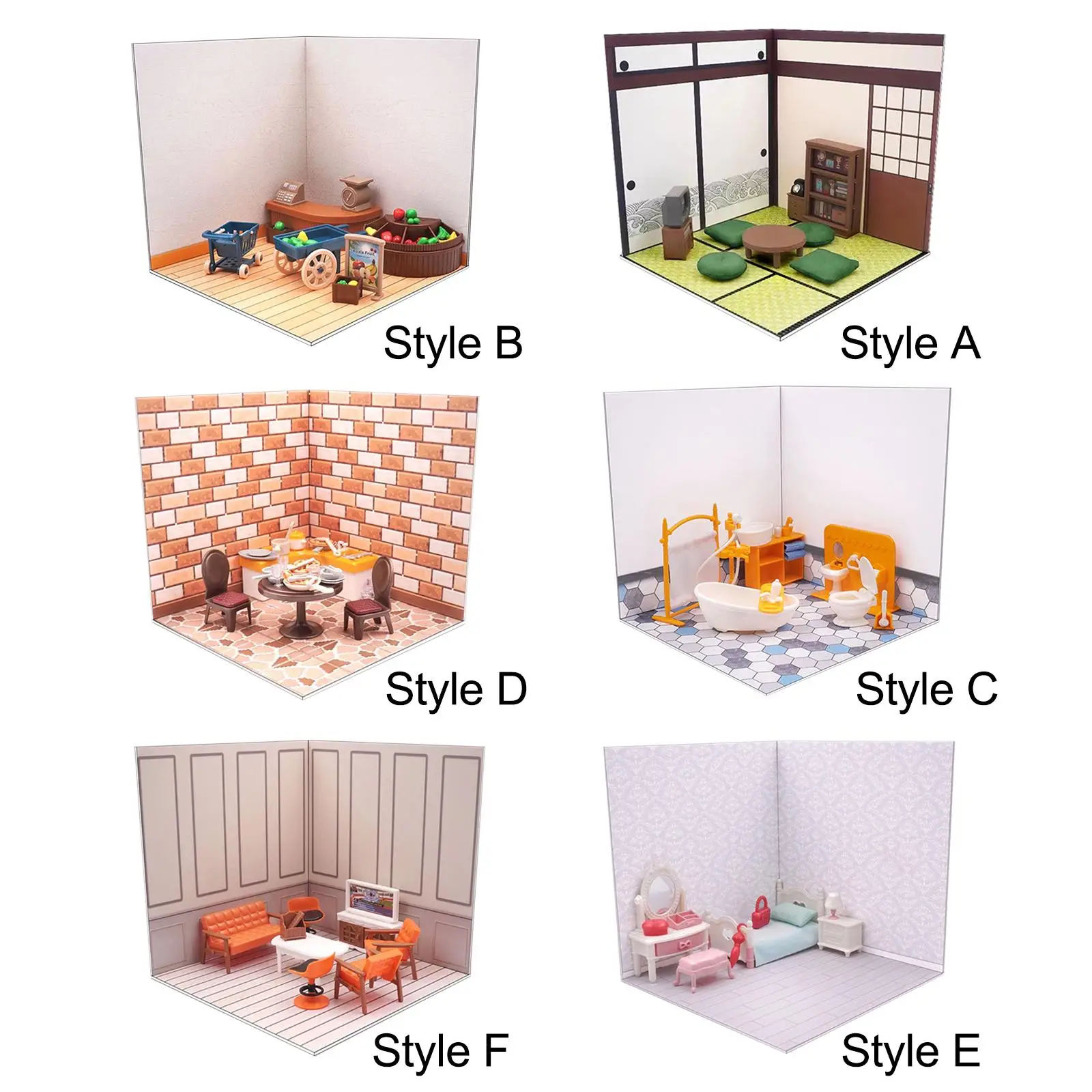 1:12 Backdrop Scene Model Background Board Scene with Furniture for Action Figures, Scene Toy, Dolls, Home Decoration