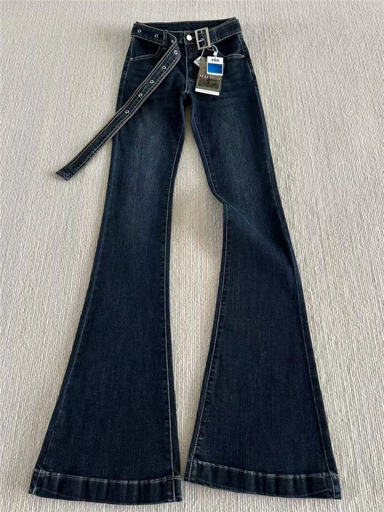 

Low Waist Flared Jeans Women's Spring Autumn Slim Fit Elastic Design Sensation Floor Length Hoof Pants High Waist