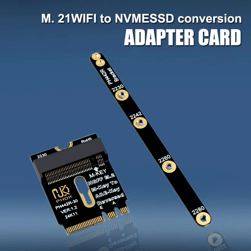 PCIE 4.0 Expansion Card With Bracket, A/E Key M.2 WIFI Interface Turns Into M Key NVME SSD Adapter, Fits 2230 2242 2260 2280 SSD