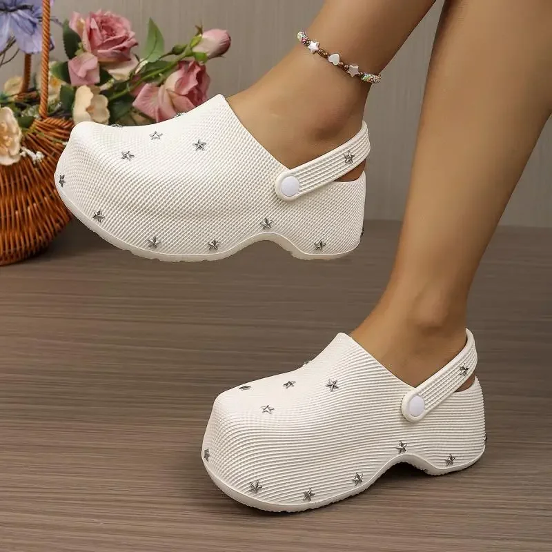 Y2K Metall-Stern Chunky Plateau Clogs Sandalen Damen Sommer 2026 Weiche Dicke Sohle Gartenschuhe Leichte Strandpantoffeln für Frauen – Detail 14