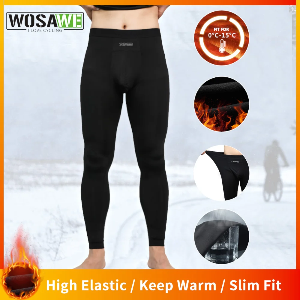 WOSAWE Männer Lange Unterhosen Radfahren Kompressionsstrumpfhose Thermo-Fleece-Unterwäsche Hohe elastische Leggings Training Fitness Sporthose