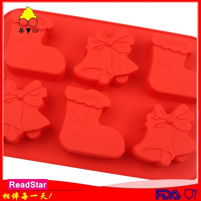 20PCS/LOT Wholesale ReadStar 6CA132RD068 6 Cavities Christmas Stocking 6 Holes Baking Mould DIY Soap Mold