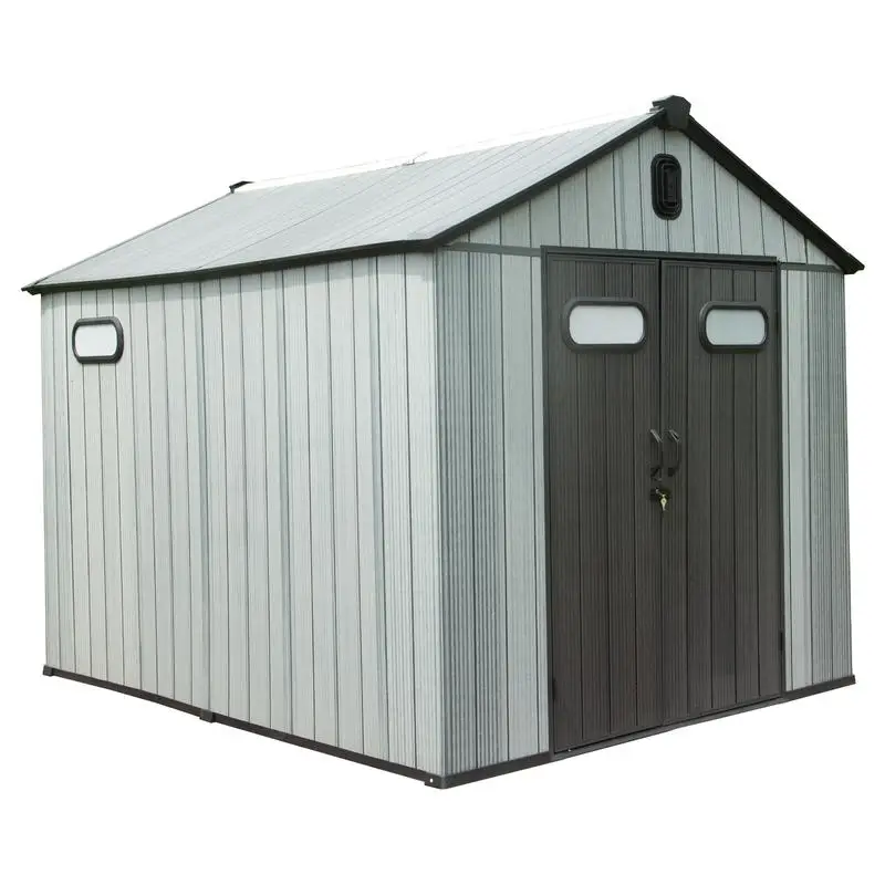 

8x12 Ft Outdoor Storage Shed, Waterproof Resin Garden Shed with Lockable Door, Windows & Vents, Ideal for Patio Furniture, Lawn