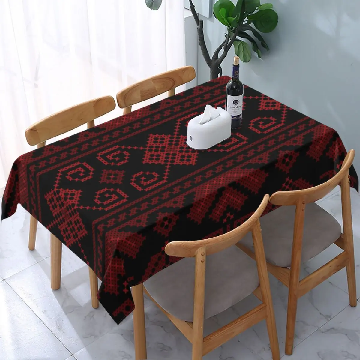 Palestinian Jordanian Embroidery Tatreez Art Table Cover Palestine Cross Stitch Table Cloth Backed Edge Tablecloth for Picnic