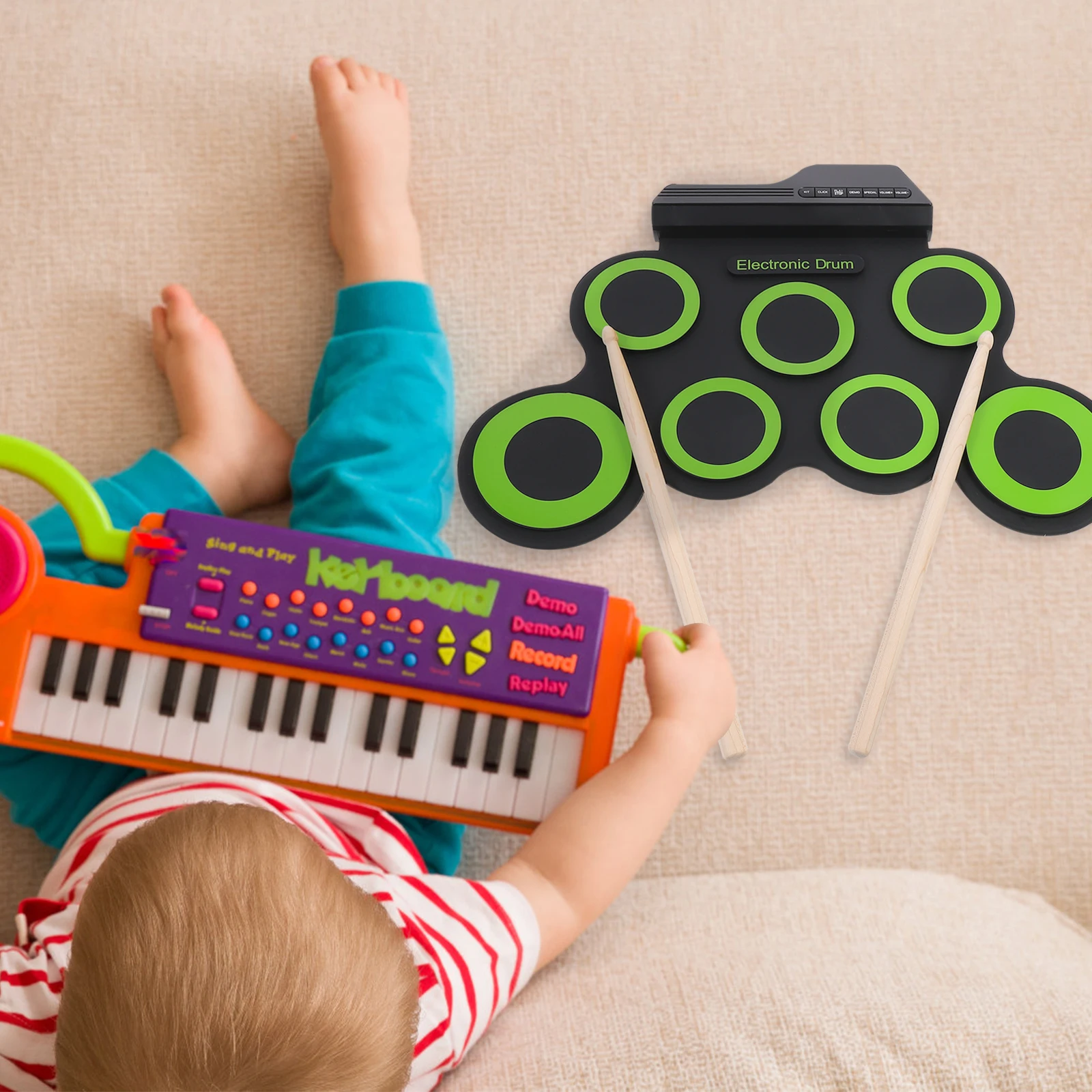 

Portable Electronic Drum Set USB Practice Kit Kids Beginners Real Drumming ABS Plastic Up Drums Hand Drum Electric