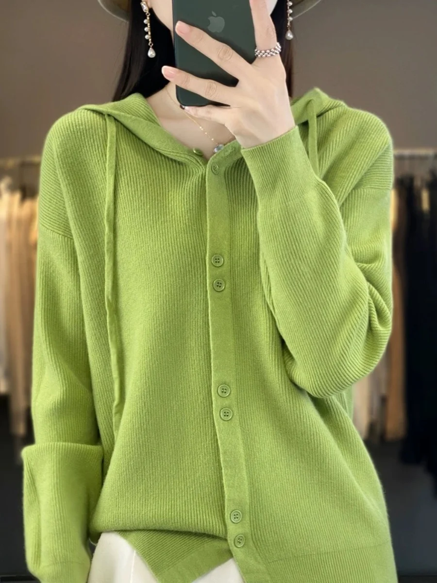 

Европейский вязаный открытый кардиган, женский весенне-осенне-зимний новый свободный повседневный вязаный свитер с капюшоном, свитер Jaet