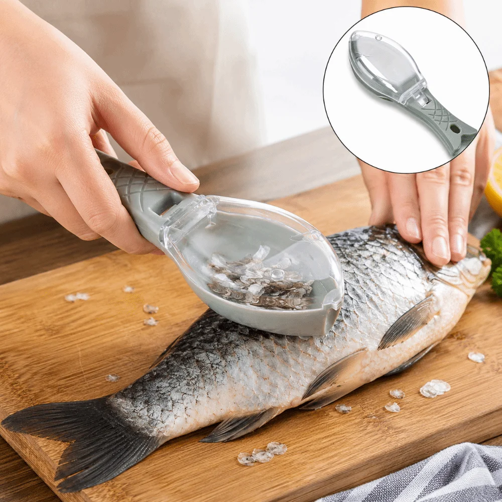 Fast Remove Fish Scale Scraper Manual with Container Fish Cleaning Tool with Cover Effective Fish Skin Brush Kitchen Accessories