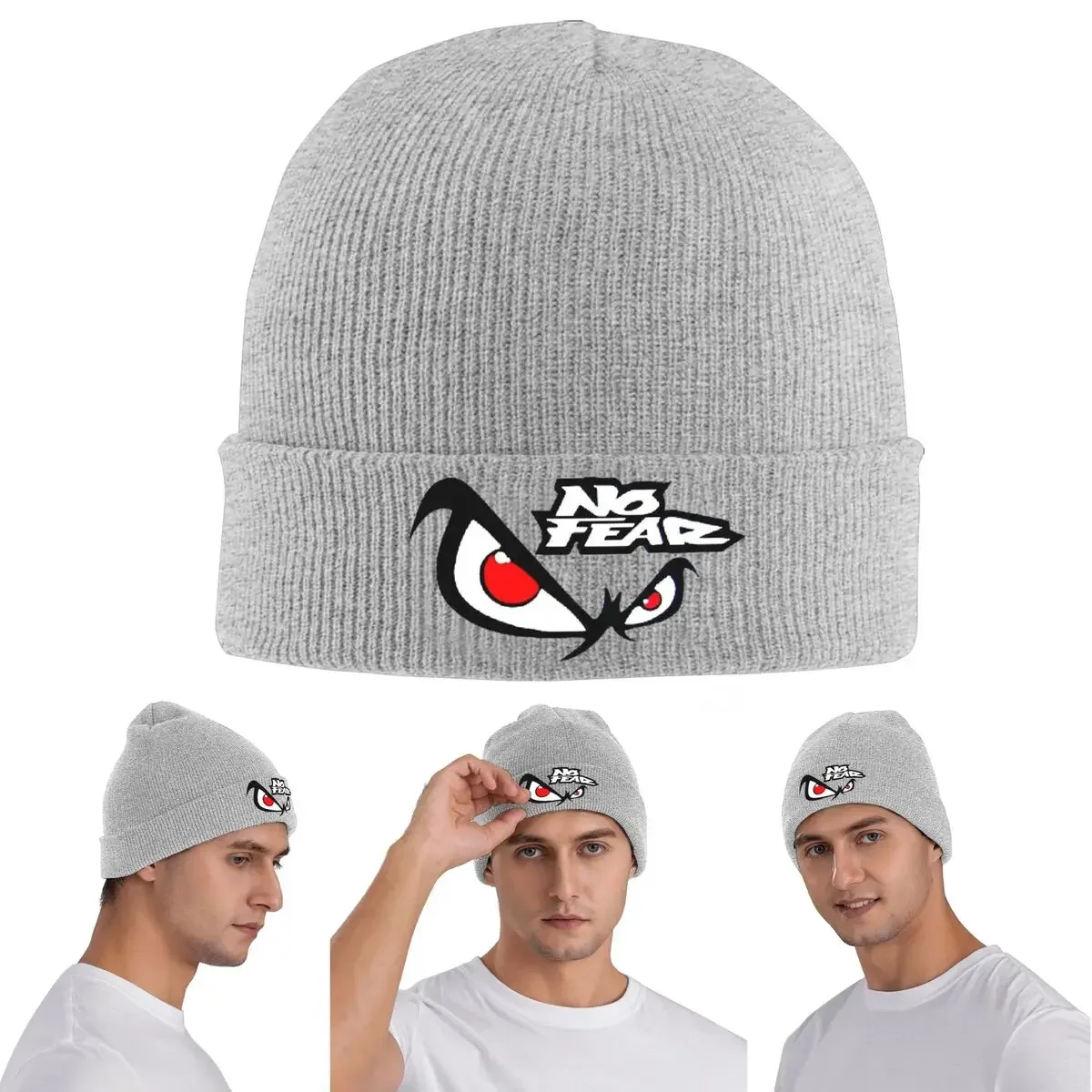 No Fear No Fear And Eyes Print Warm Knitted Cap Winter Knit Bonnet Hat Skullies Beanies Hip Hop Caps For Unisex