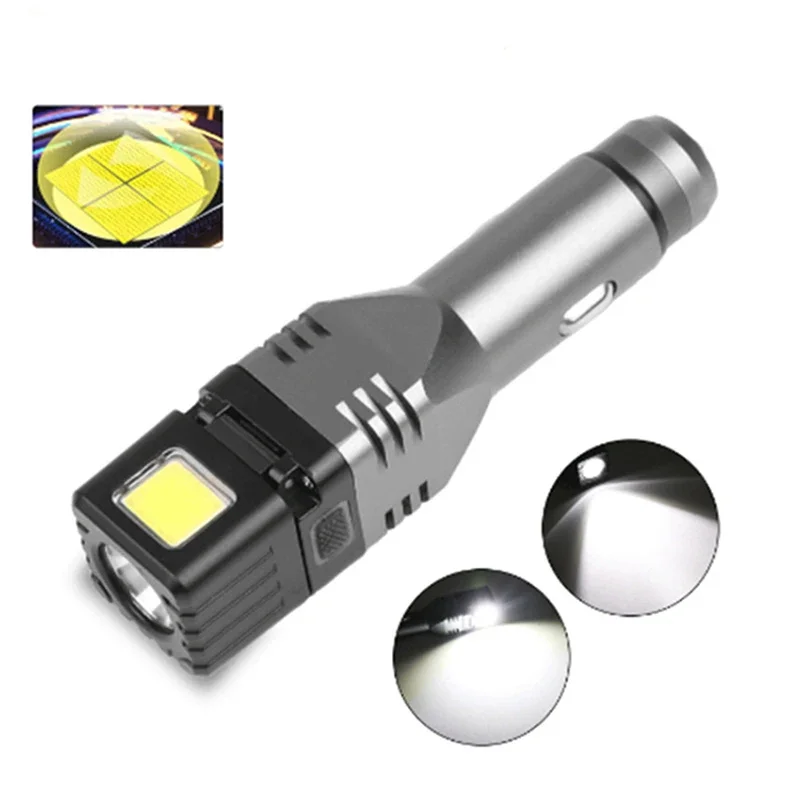 Rechargeable LED Flashlight with 12V Car Cigarette Lighter, 300Lumen Car Flashlight Torch Emergency Tool with Window Breaker