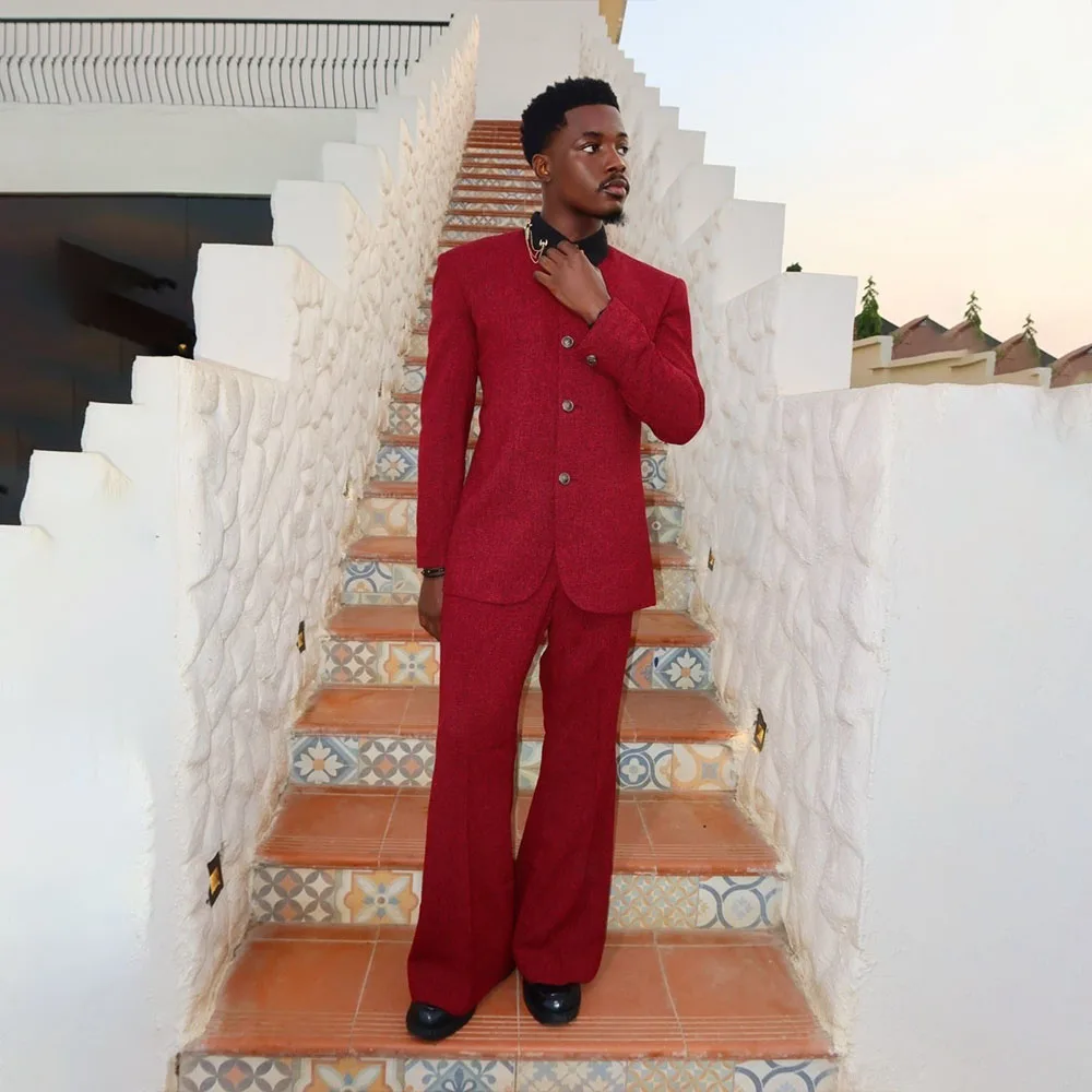 

Elegant Red Men's Suits Single Breasted Prom Suit Classic Jacket for Men Tuxedos Graduation Casual Blazer Set Customized