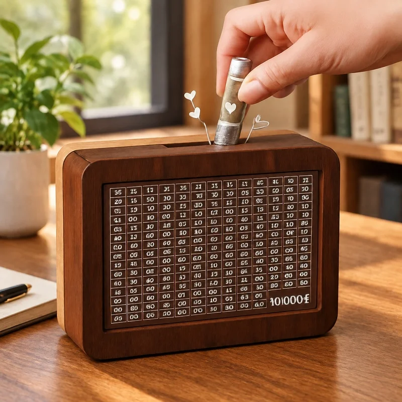 Kids' Durable Wooden Cash Box, Refillable Savings Vault with 1000-10000 Euro Storage Capacity