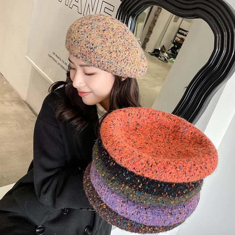 INS Beret Autumn and Winter Women Japanese Wild Student Painter Hat Outdoor Warm Knitted Pumpkin Hat Casquette