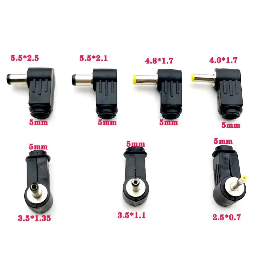 2PCS DC Power Male Plug Jack Adapter 90Degree Male DC Power 5.5x2.1mm 5.5x2.5mm 4.8x1.7mm