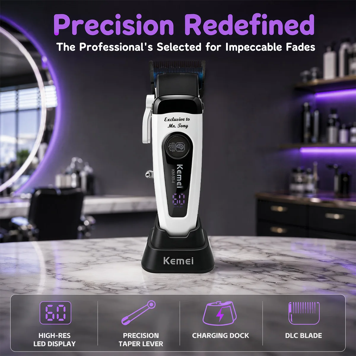 Kemei Professional Hair Clippers 11500 RPM Hair Cut Machine Brushless Motor DLC Blade Mini Hair Clipper for Men KM-90-4 KM-90-5