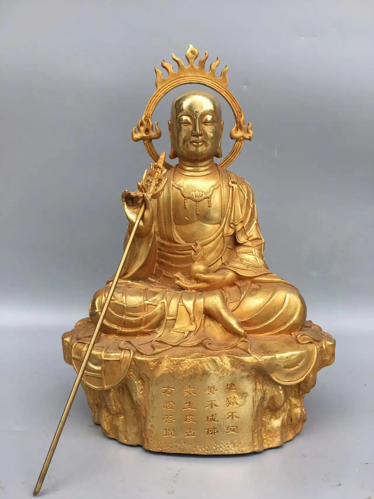 Rare  old copper gilding King of Dizang buddha statue,Free shipping