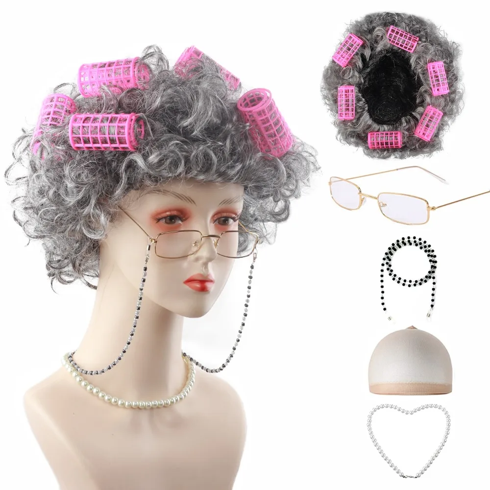 

Набор из 5 париков для косплея старушки: дышащая шапочка-парик для женщин, для выступлений, переодеваний, на Хэллоуин