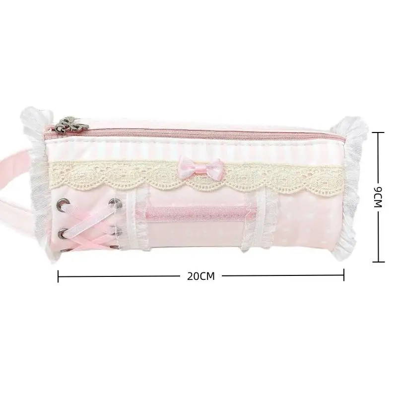 Rosa Mädchen-Stiftetui mit süßer Spitze, großes Fassungsvermögen, Schreibtisch-Organizer, Stifttasche, süße Mädchen-Make-up-Tasche, Geschenk, 1 Stück – Detail 8
