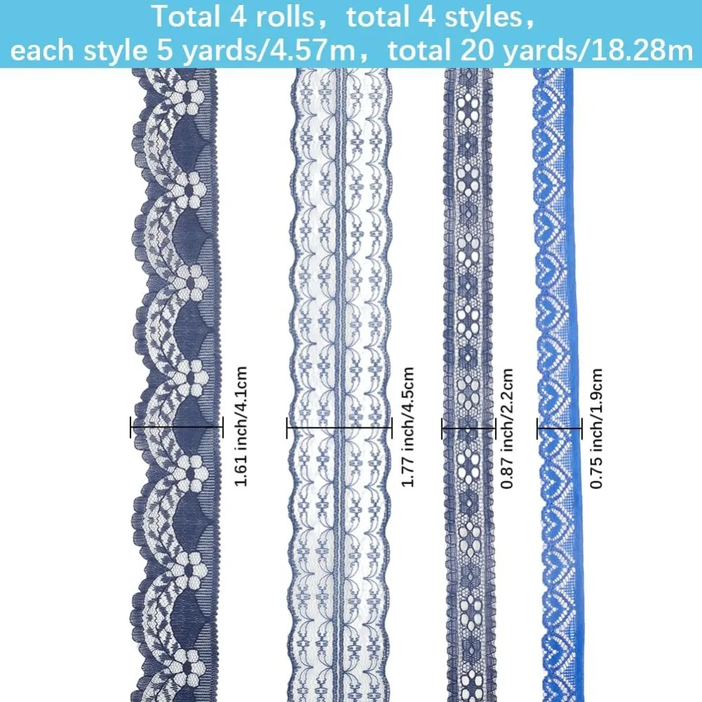 4 Rolls 20 Yards Sewing Lace Ribbon Inelastic Vintage Decorative Lace Trim Roll Edge Trimming Applique for Sewing Crafts