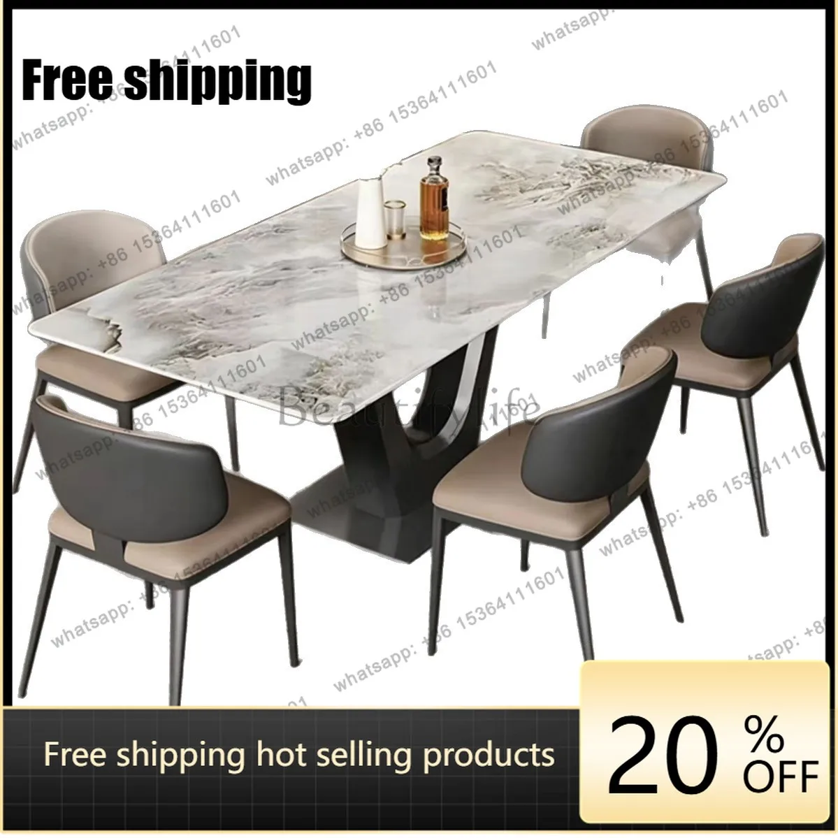 YJ Italian marble dining table rectangular home use modern minimalist light luxury high-end dining table