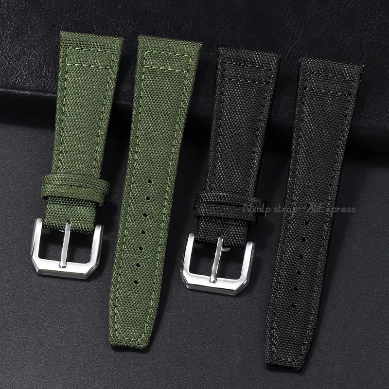 20mm 21mm 22mm Nylon Canvas Watchband for IWC PILOT Portugal PORTOFINO Fabric Watch Strap Folding Buckle Cowhide Leather Belt