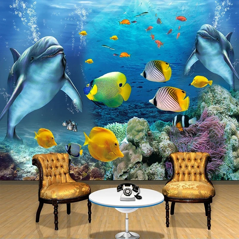 Custom 3D Wall Mural Wallpaper Modern 3D Stereo Dolphin Fishes Animal Fresco Living Room Children's Bedroom Home Decor Backdorp