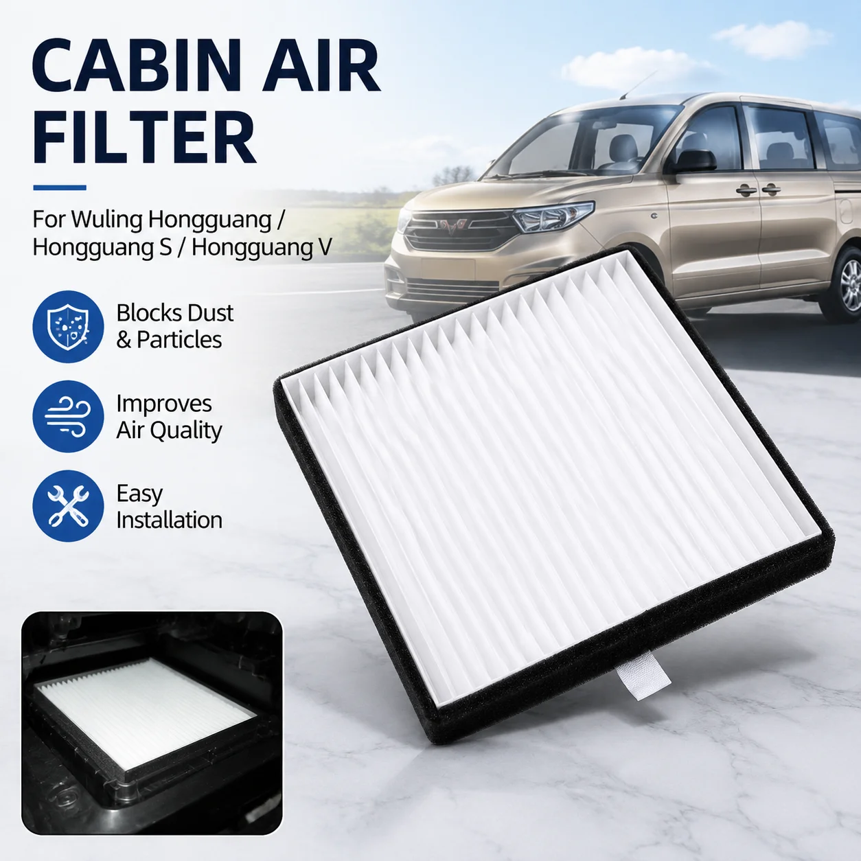 Cabin Air Filter Dustproof Easy Installation Replacement For Wuling Hongguang Hongguang S Hongguang V Car Accessory