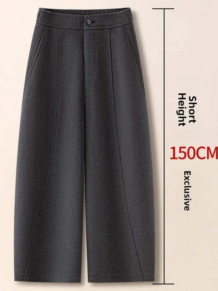 High Waist Grey Woolen Wide Leg Harem Pants Women's Autumn Winter New Style Casual Slimming Nine Point Straight Cut Trousers