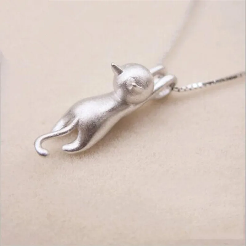 

Popular 925 Sterling Silver Jewelry Fashion Simple Animal Cute Kitty Clavicle Chain Pendant Cat Necklaces XL003